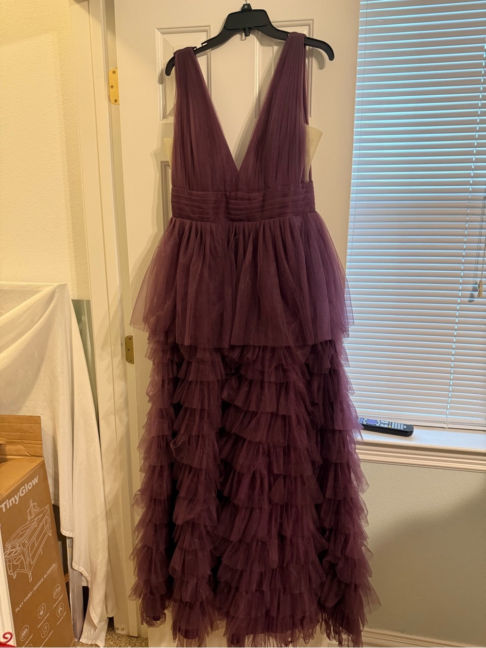 Source Unknown Deep Plum Tulle Ruffled Prom Dress